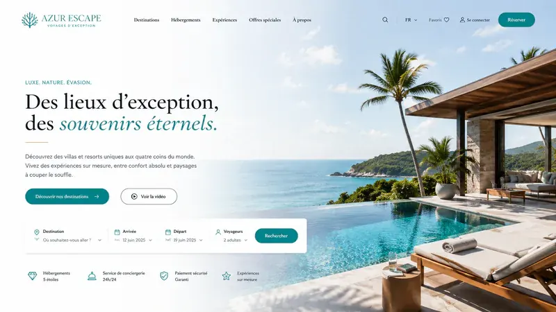 Écran de démonstration pour hôtellerie et voyage, écran clair.