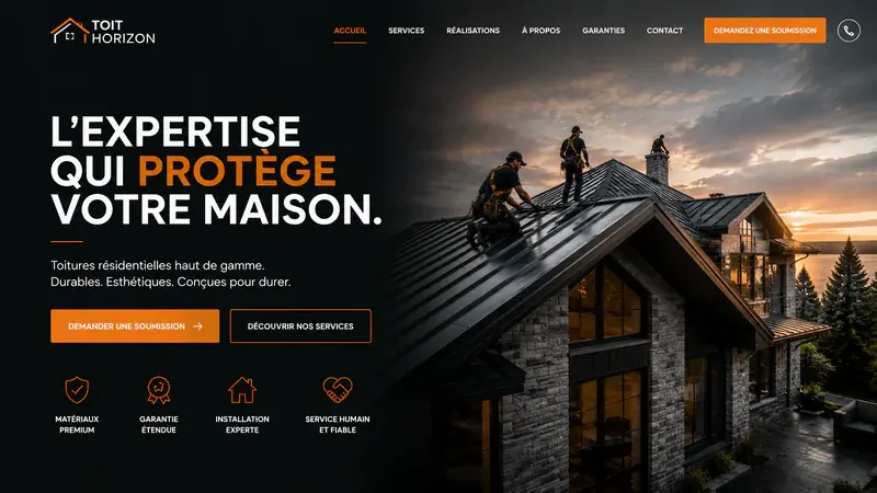 Écran de démonstration pour immobilier et construction, écran sombre.