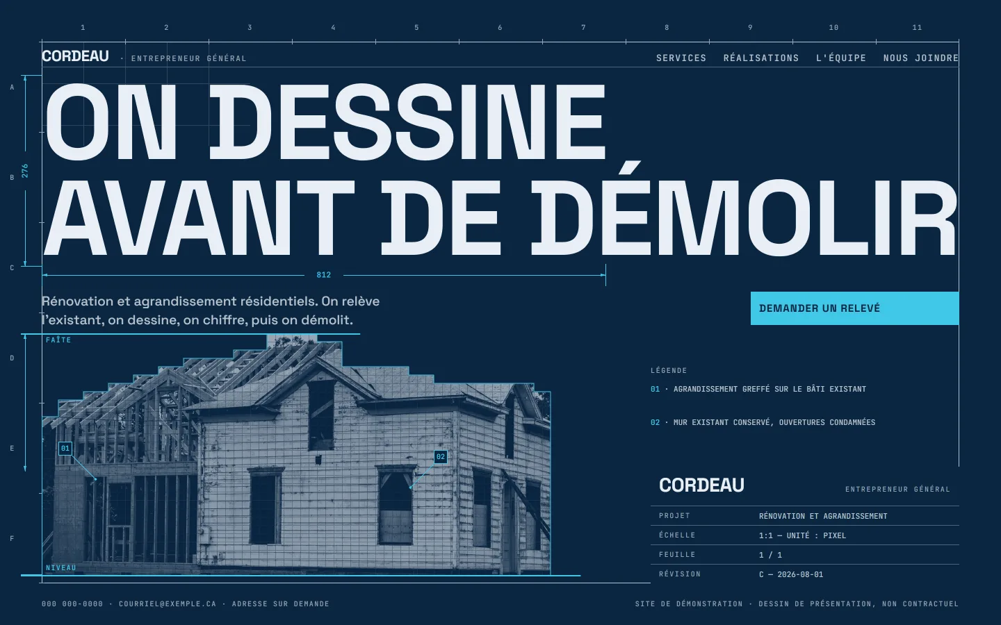 Premier écran d'un site que nous avons codé pour un entrepreneur général.