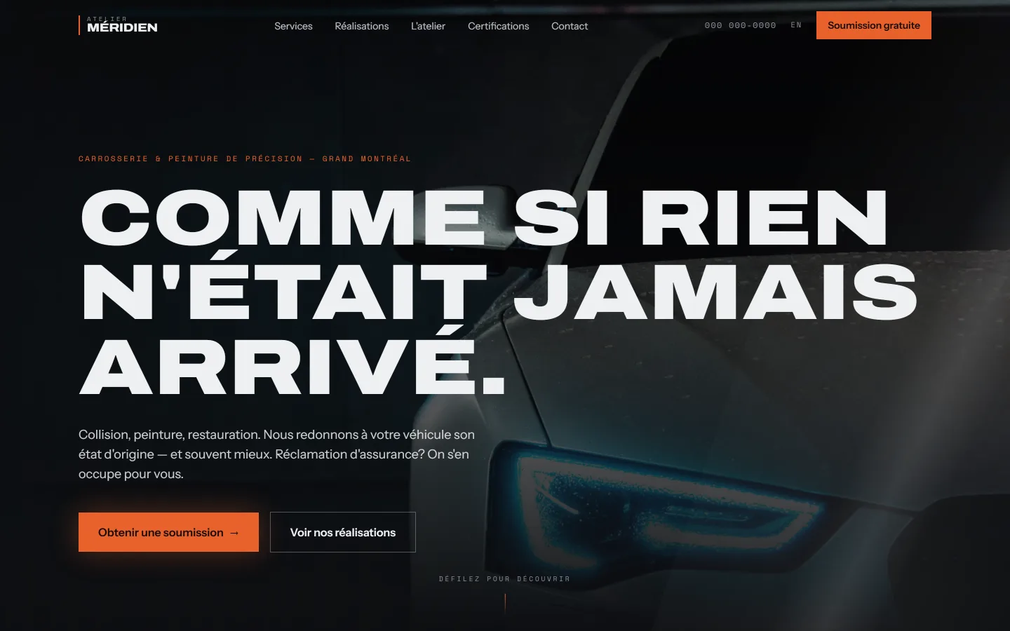 Premier écran d'un site que nous avons codé pour un garage.