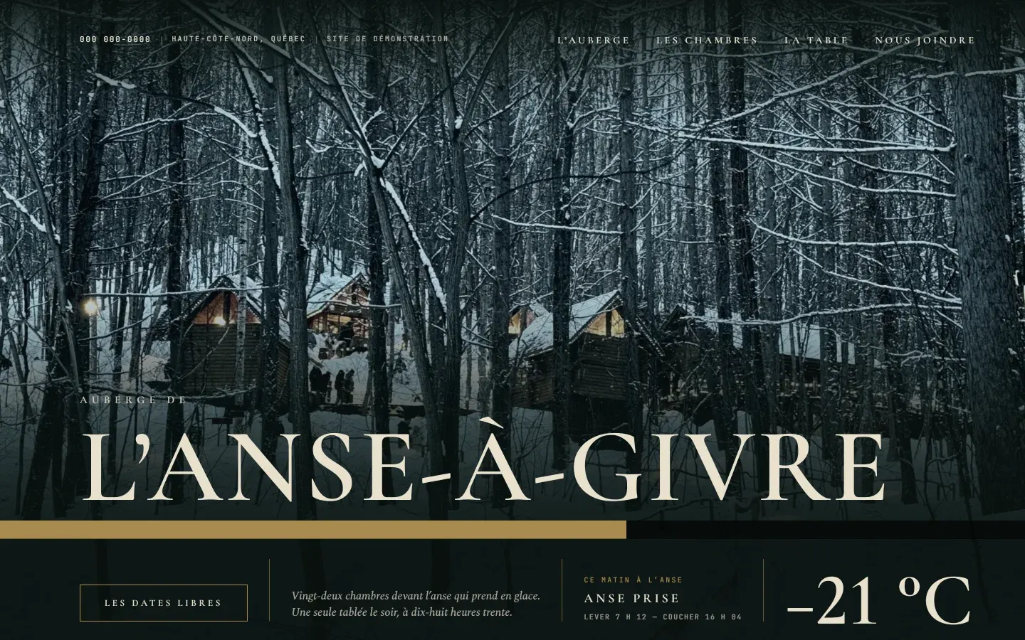 Premier écran d'un site que nous avons codé pour une auberge.