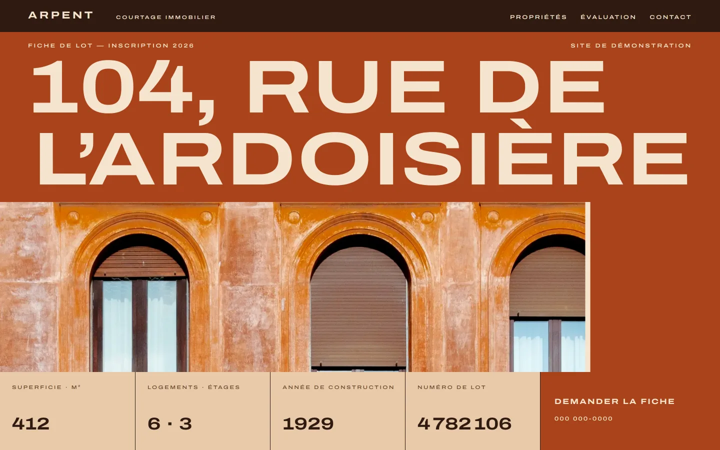 Premier écran d'un site que nous avons codé pour un courtier immobilier.
