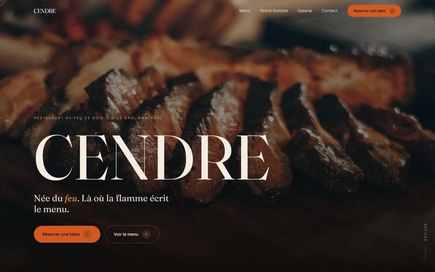 Premier écran d'un site que nous avons codé pour un restaurant.