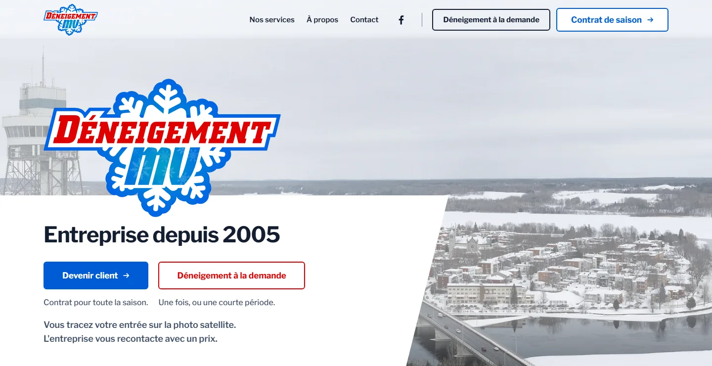 Le site de Déneigement MV : le client trace son entrée sur une photo satellite pour obtenir son prix.